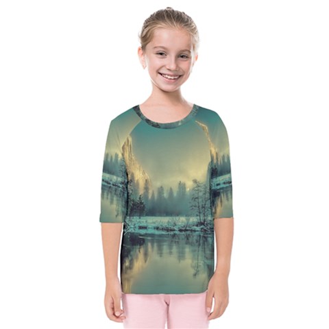 Yosemite Park Landscape Sunrise Kids  Quarter Sleeve Raglan Tee by Celenk