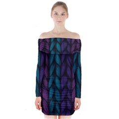 Background Weave Plait Blue Purple Long Sleeve Off Shoulder Dress by Celenk