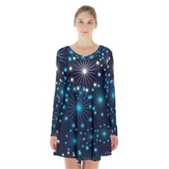 Wallpaper Background Abstract Long Sleeve Velvet V-neck Dress by Celenk