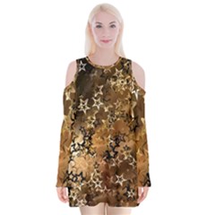 Star Sky Graphic Night Background Velvet Long Sleeve Shoulder Cutout Dress