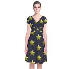 Stars Backgrounds Patterns Shapes Short Sleeve Front Wrap Dress by Celenk