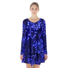 Lights Blue Tree Night Glow Long Sleeve Velvet V-neck Dress by Celenk