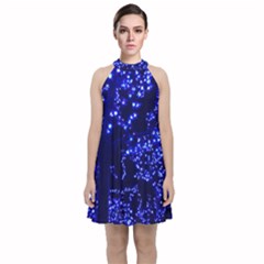 Lights Blue Tree Night Glow Velvet Halter Neckline Dress 