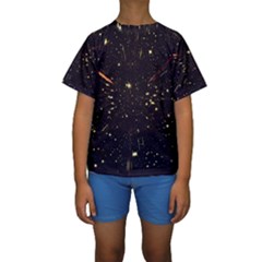 Star Sky Graphic Night Background Kids  Short Sleeve Swimwear by Celenk