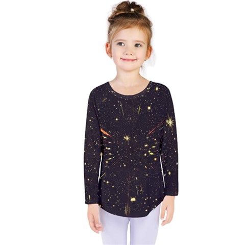 Star Sky Graphic Night Background Kids  Long Sleeve Tee by Celenk