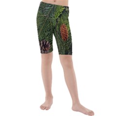 Branch Christmas Cone Evergreen Kids  Mid Length Swim Shorts by Celenk