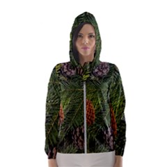 Branch Christmas Cone Evergreen Hooded Wind Breaker (women) by Celenk