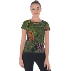 Branch Christmas Cone Evergreen Short Sleeve Sports Top  by Celenk