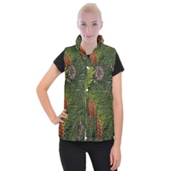 Branch Christmas Cone Evergreen Women s Button Up Puffer Vest by Celenk