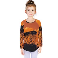 Trees Branches Sunset Sky Clouds Kids  Long Sleeve Tee