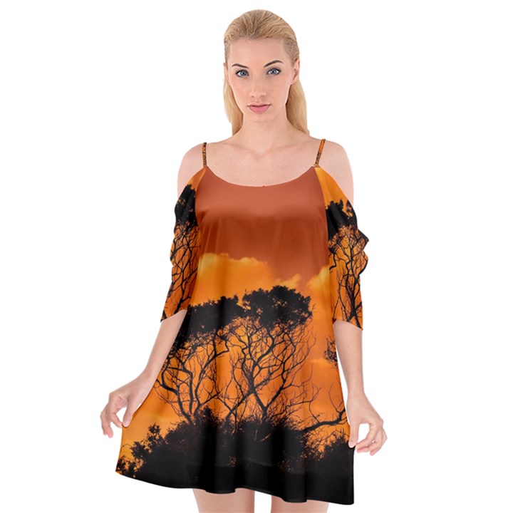 Trees Branches Sunset Sky Clouds Cutout Spaghetti Strap Chiffon Dress