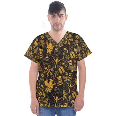 Christmas Background Men s V-neck Scrub Top by Celenk