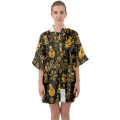 Christmas Background Quarter Sleeve Kimono Robe by Celenk