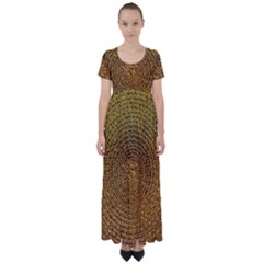 Background Gold Pattern Structure High Waist Short Sleeve Maxi Dress