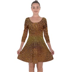 Background Gold Pattern Structure Quarter Sleeve Skater Dress