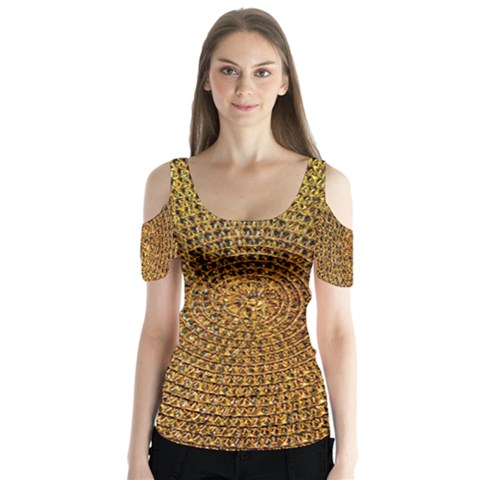 Background Gold Pattern Structure Butterfly Sleeve Cutout Tee  by Celenk