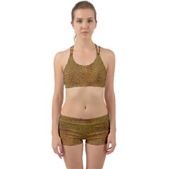 Background Gold Pattern Structure Back Web Sports Bra Set by Celenk