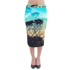 Trees Branches Branch Nature Velvet Midi Pencil Skirt by Celenk