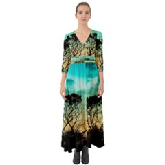 Trees Branches Branch Nature Button Up Boho Maxi Dress