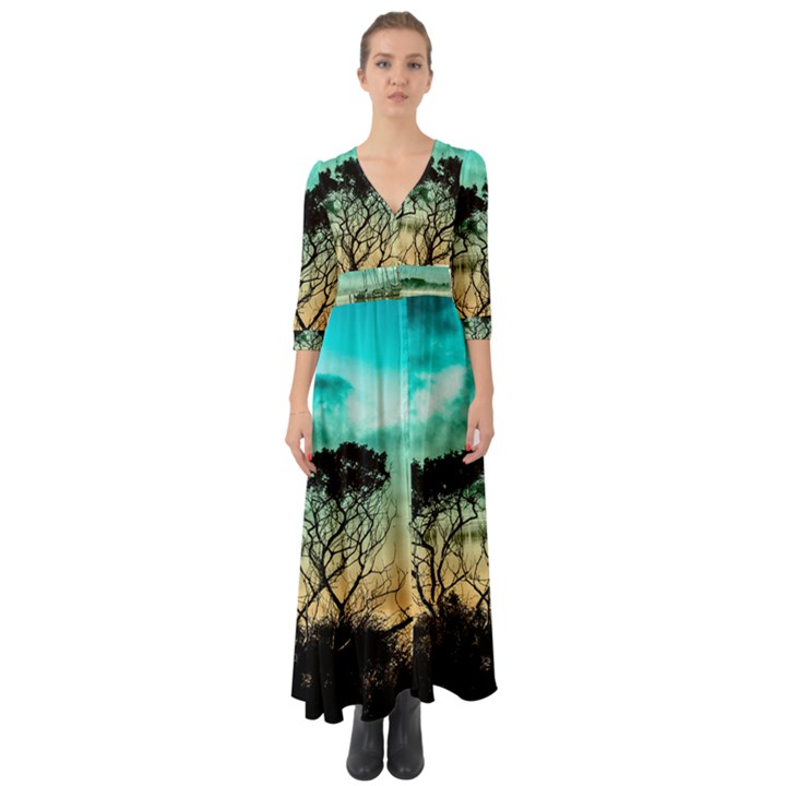 Trees Branches Branch Nature Button Up Boho Maxi Dress