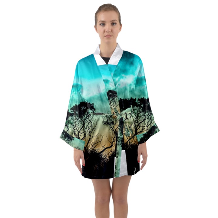 Trees Branches Branch Nature Long Sleeve Kimono Robe