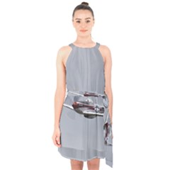 P-51 Mustang Flying Halter Collar Waist Tie Chiffon Dress