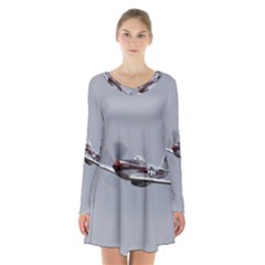 P-51 Mustang Flying Long Sleeve Velvet V-neck Dress