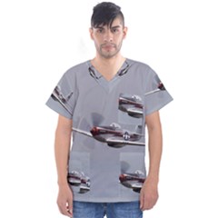 P-51 Mustang Flying Men s V-neck Scrub Top