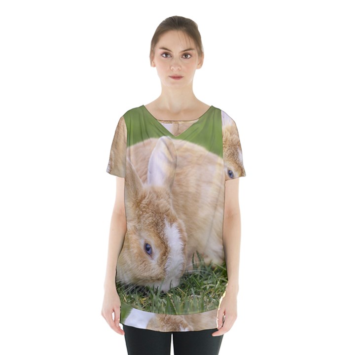 Beautiful Blue Eyed Bunny On Green Grass Skirt Hem Sports Top