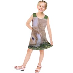 Beautiful Blue Eyed Bunny On Green Grass Kids  Tunic Dress by Ucco