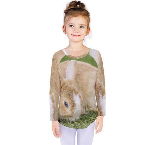 Beautiful Blue Eyed Bunny On Green Grass Kids  Long Sleeve Tee by Ucco