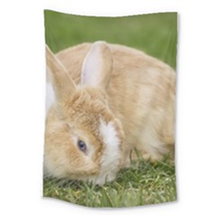 Beautiful Blue Eyed Bunny On Green Grass Large Tapestry