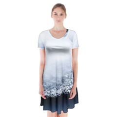 Ice, Snow And Moving Water Short Sleeve V-neck Flare Dress by Ucco