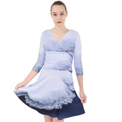 Ice, Snow And Moving Water Quarter Sleeve Front Wrap Dress	