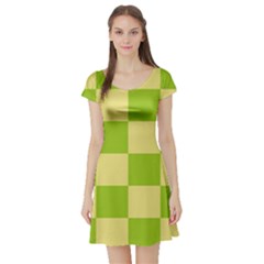 Green And Yellow (square Pattern) Short Sleeve Skater Dress by berwies