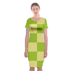 Green And Yellow (square Pattern) Classic Short Sleeve Midi Dress by berwies