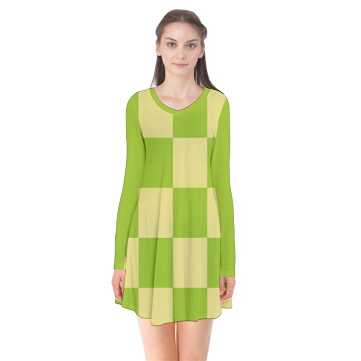 Green and yellow (square pattern) Flare Dress