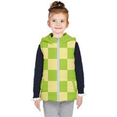 Green And Yellow (square Pattern) Kid s Puffer Vest