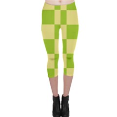 Green And Yellow (square Pattern) Capri Leggings  by berwies