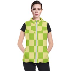 Green And Yellow (square Pattern) Women s Puffer Vest