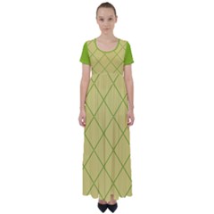 Cross Lines (green And Yellow) High Waist Short Sleeve Maxi Dress