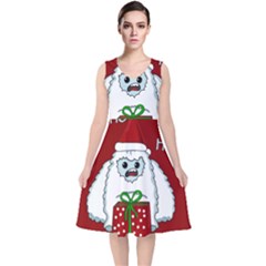 Yeti Xmas V-neck Midi Sleeveless Dress  by Valentinaart