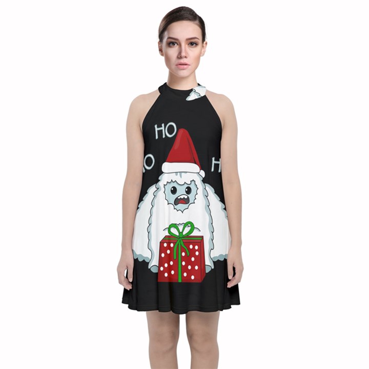 Yeti Xmas Velvet Halter Neckline Dress 