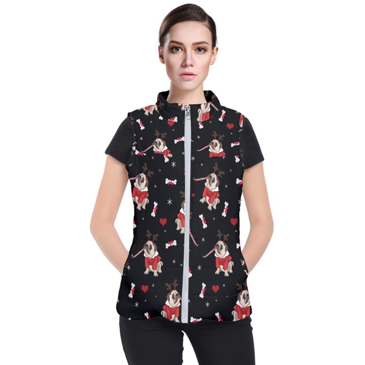 Pug Xmas Pattern Women s Puffer Vest