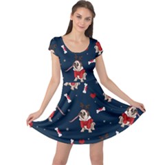 Pug Xmas Pattern Cap Sleeve Dress by Valentinaart