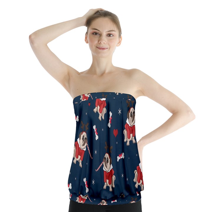 Pug Xmas Pattern Strapless Top