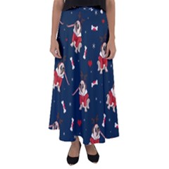 Pug Xmas Pattern Flared Maxi Skirt by Valentinaart