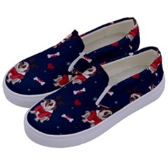 Pug Xmas Pattern Kids  Canvas Slip Ons