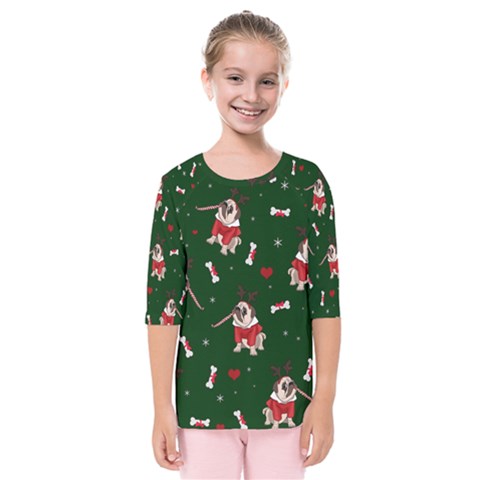 Pug Xmas Pattern Kids  Quarter Sleeve Raglan Tee by Valentinaart