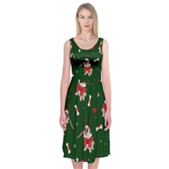 Pug Xmas Pattern Midi Sleeveless Dress by Valentinaart